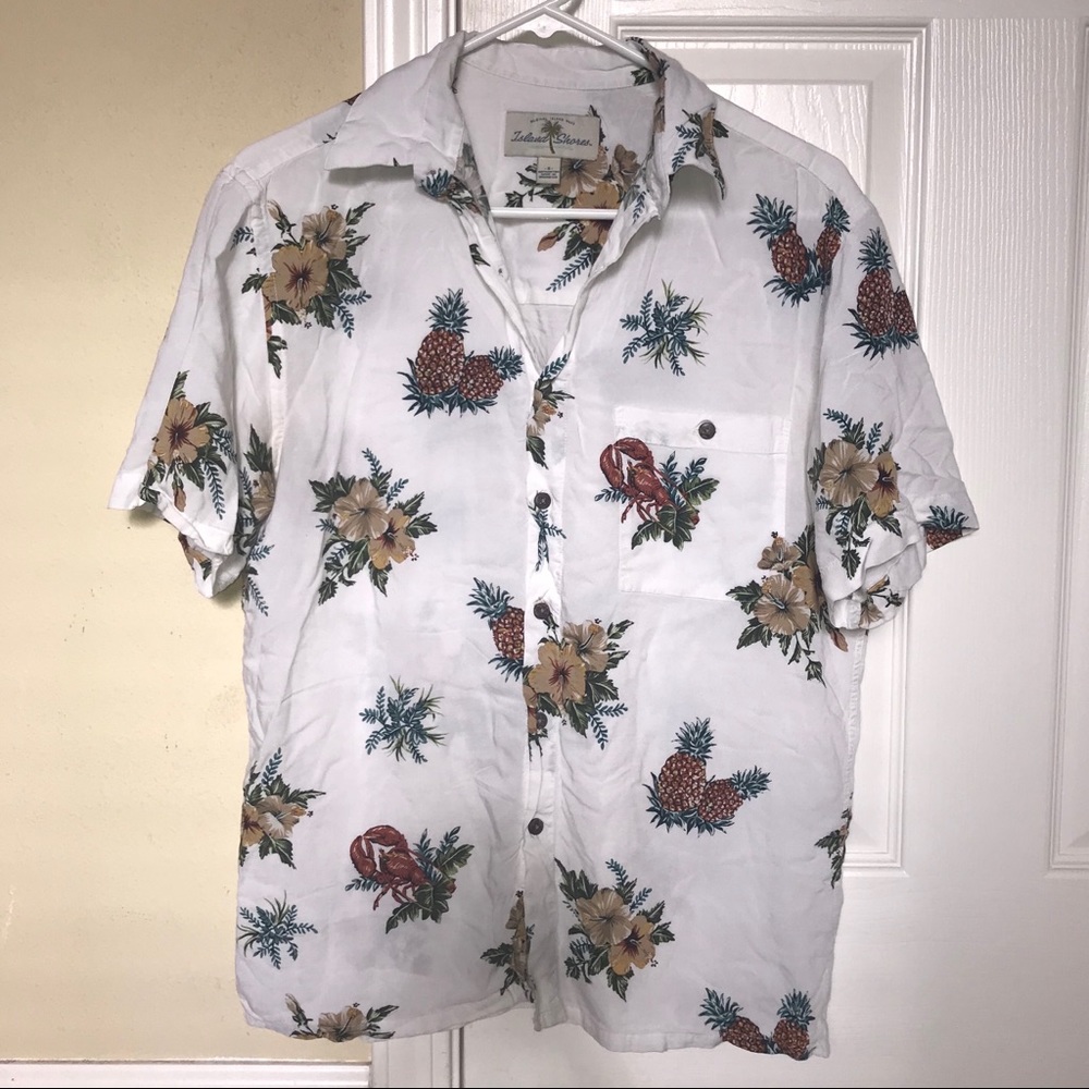 WHITE HAWAIIAN DAD BUTTON-UP SHIRT